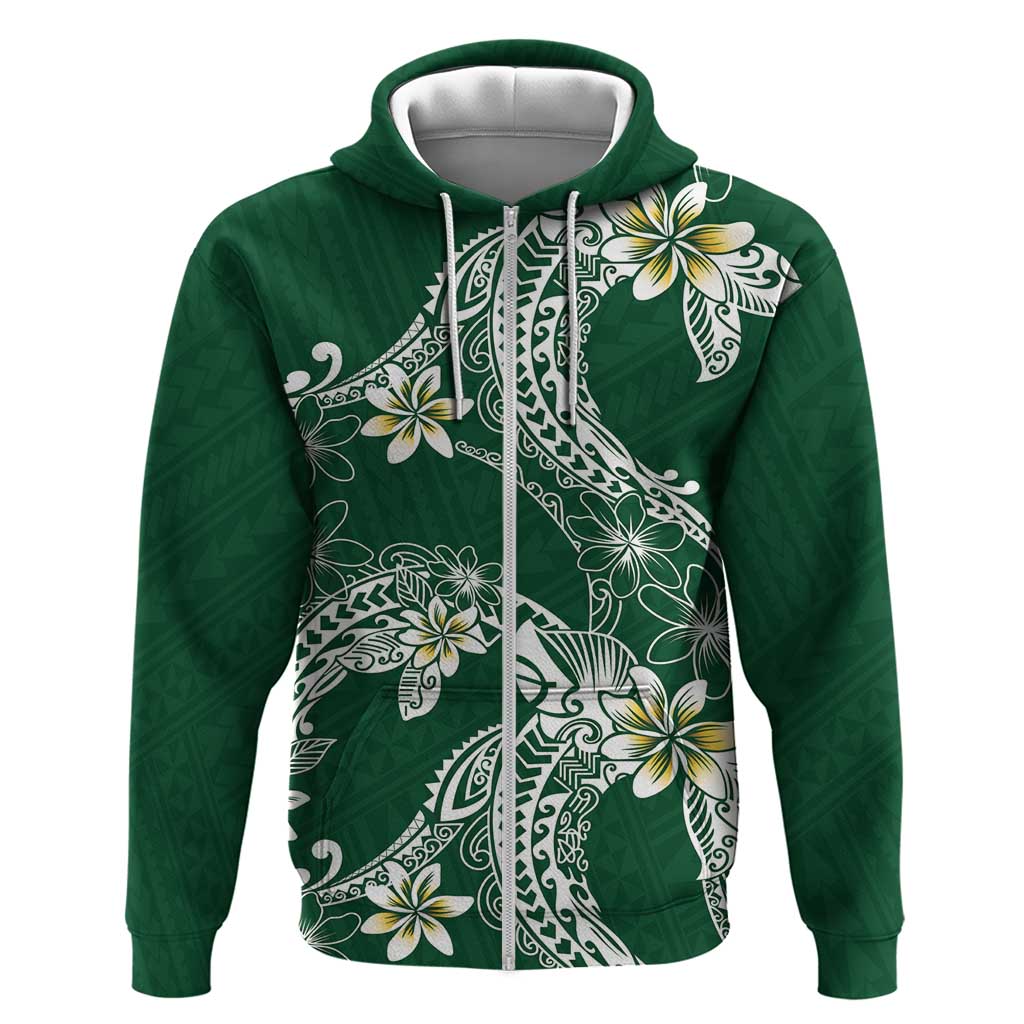 Polynesian Hawaiian Plumeria Tribal Pattern Hoodie Green Version LT01 Zip Hoodie Green - Polynesian Pride