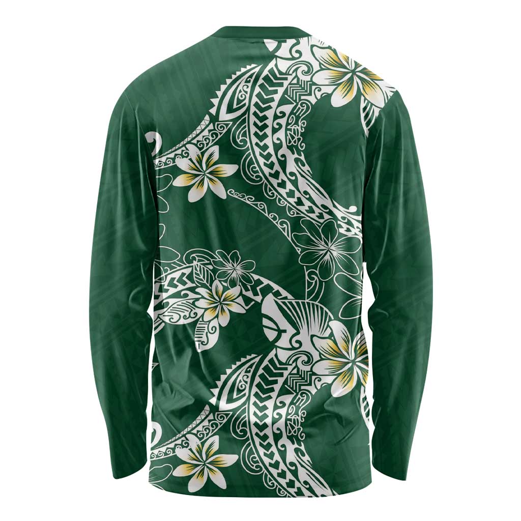 Polynesian Hawaiian Plumeria Tribal Pattern Long Sleeve Shirt Green Version
