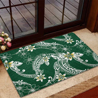Polynesian Hawaiian Plumeria Tribal Pattern Rubber Doormat Green Version