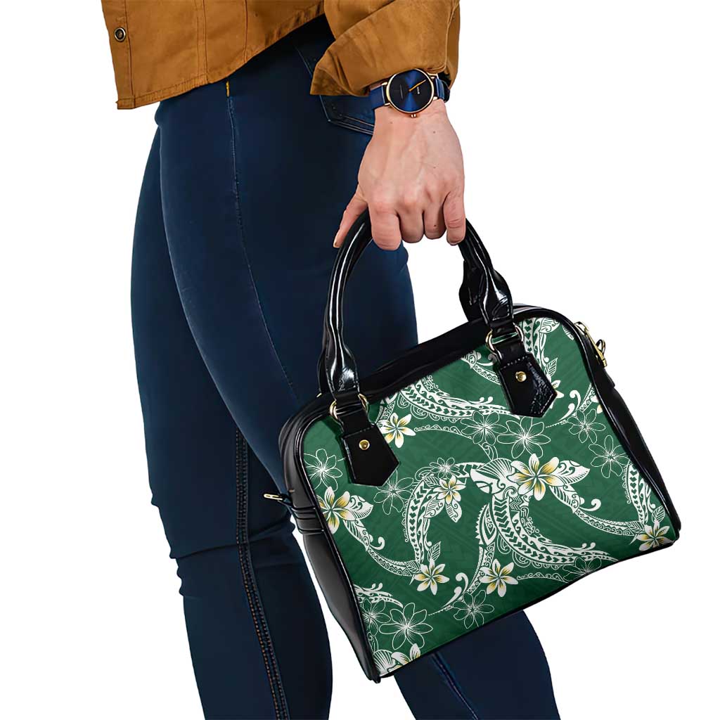 Polynesian Hawaiian Plumeria Tribal Pattern Shoulder Handbag Green Version