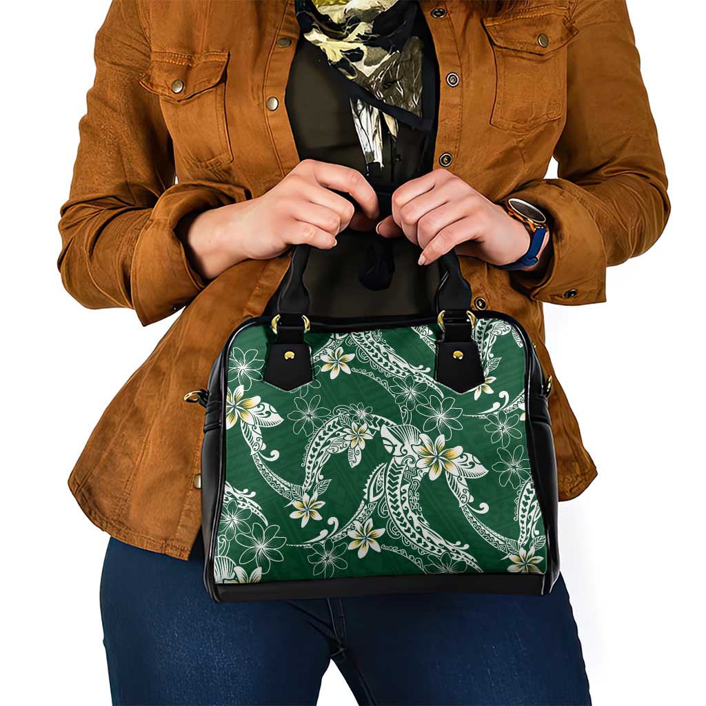 Polynesian Hawaiian Plumeria Tribal Pattern Shoulder Handbag Green Version
