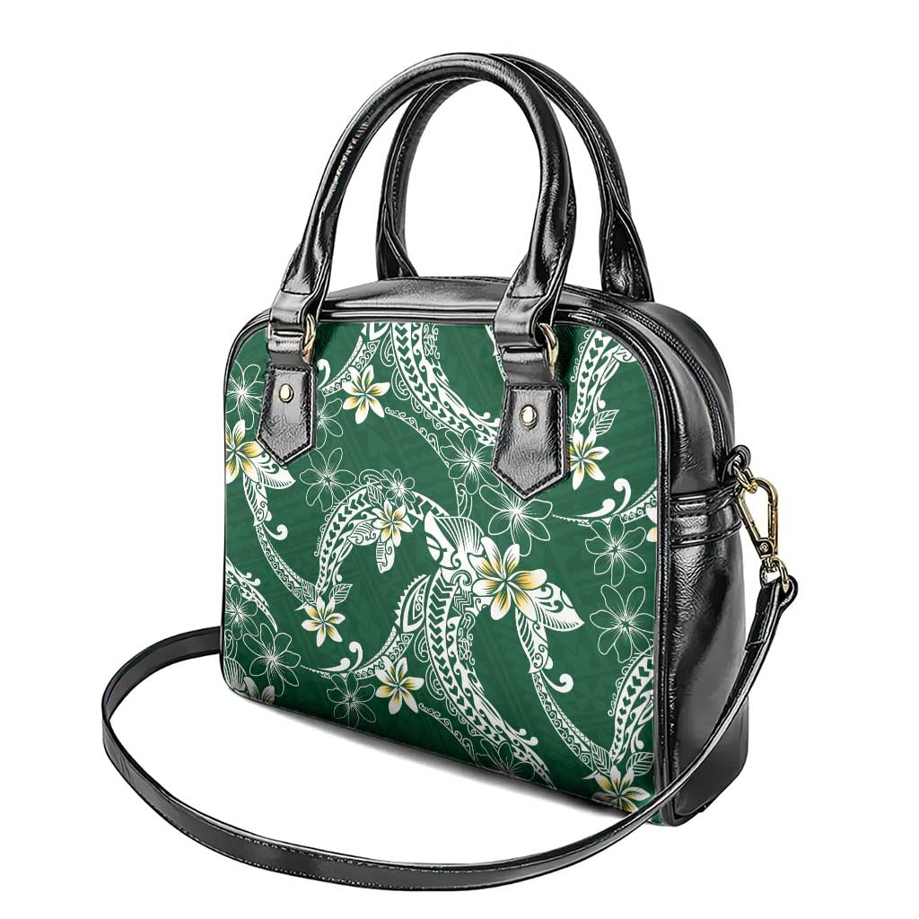 Polynesian Hawaiian Plumeria Tribal Pattern Shoulder Handbag Green Version