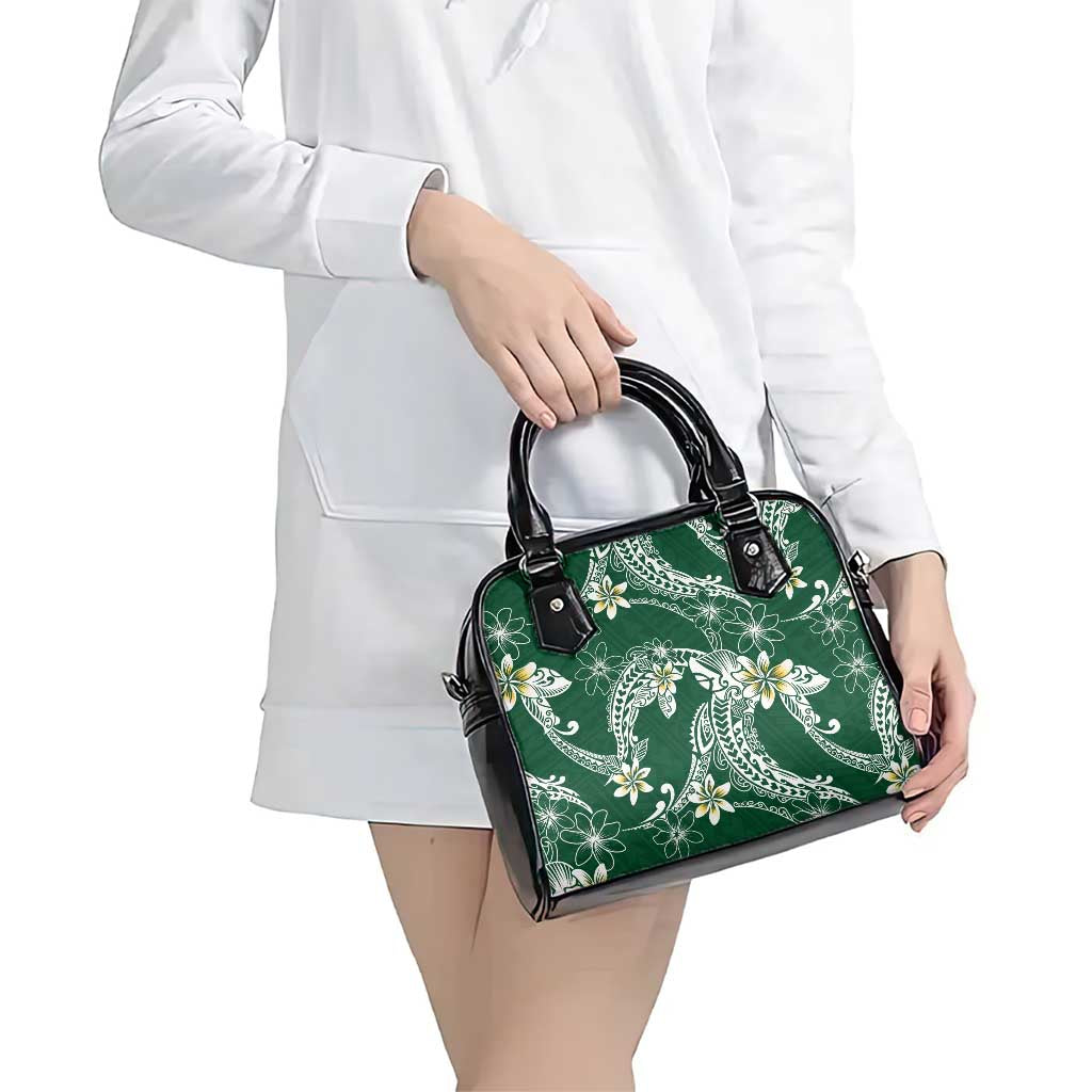 Polynesian Hawaiian Plumeria Tribal Pattern Shoulder Handbag Green Version
