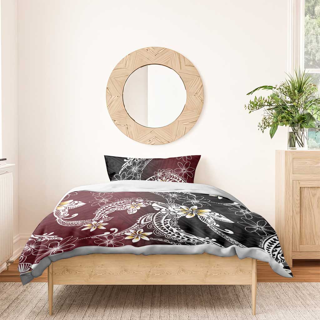 Polynesian Hawaiian Plumeria Tribal Pattern Bedding Set Special Wine Red Version