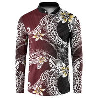 Polynesian Hawaiian Plumeria Tribal Pattern Button Sweatshirt Special Wine Red Version