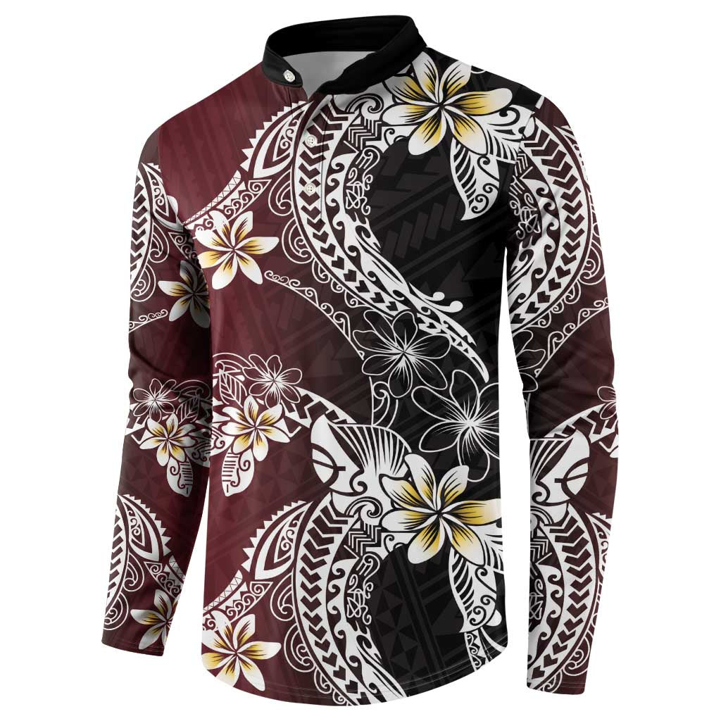 Polynesian Hawaiian Plumeria Tribal Pattern Button Sweatshirt Special Wine Red Version