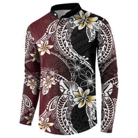 Polynesian Hawaiian Plumeria Tribal Pattern Button Sweatshirt Special Wine Red Version