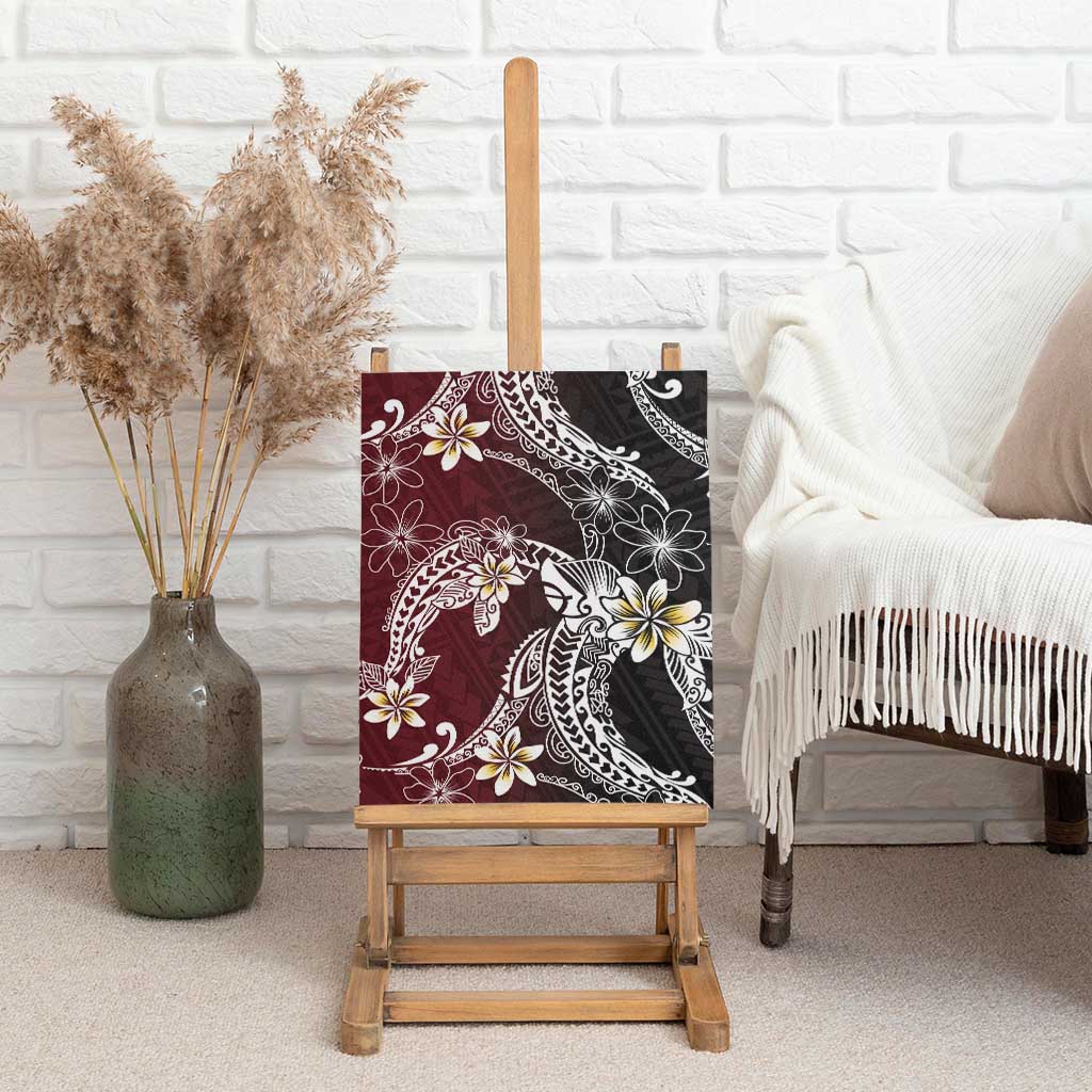 Polynesian Hawaiian Plumeria Tribal Pattern Canvas Wall Art Special Wine Red Version