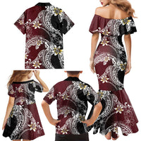 Polynesian Hawaiian Plumeria Tribal Pattern Family Matching Mermaid Dress and Hawaiian Shirt Special Wine Red Version LT01 - Polynesian Pride