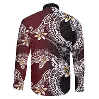 Polynesian Hawaiian Plumeria Tribal Pattern Family Matching Off The Shoulder Long Sleeve Dress and Hawaiian Shirt Special Wine Red Version LT01 - Polynesian Pride