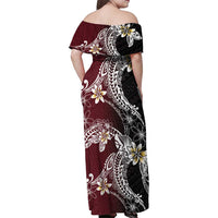 Polynesian Hawaiian Plumeria Tribal Pattern Family Matching Off Shoulder Maxi Dress and Hawaiian Shirt Special Wine Red Version LT01 - Polynesian Pride