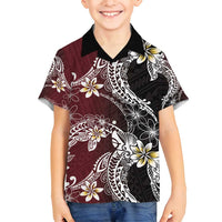 Polynesian Hawaiian Plumeria Tribal Pattern Family Matching Off Shoulder Maxi Dress and Hawaiian Shirt Special Wine Red Version LT01 Son's Shirt Red - Polynesian Pride