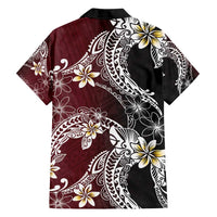 Polynesian Hawaiian Plumeria Tribal Pattern Family Matching Off Shoulder Short Dress and Hawaiian Shirt Special Wine Red Version LT01 - Polynesian Pride
