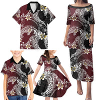 Polynesian Hawaiian Plumeria Tribal Pattern Family Matching Puletasi and Hawaiian Shirt Special Wine Red Version LT01 - Polynesian Pride