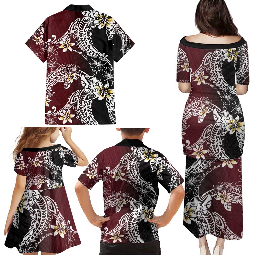 Polynesian Hawaiian Plumeria Tribal Pattern Family Matching Puletasi and Hawaiian Shirt Special Wine Red Version LT01 - Polynesian Pride