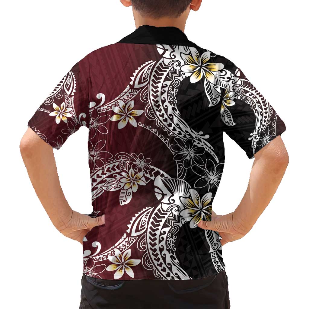 Polynesian Hawaiian Plumeria Tribal Pattern Family Matching Summer Maxi Dress and Hawaiian Shirt Special Wine Red Version LT01 - Polynesian Pride