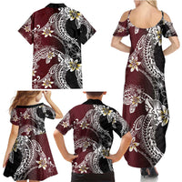 Polynesian Hawaiian Plumeria Tribal Pattern Family Matching Summer Maxi Dress and Hawaiian Shirt Special Wine Red Version LT01 - Polynesian Pride