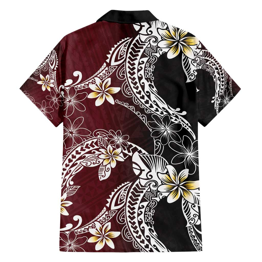Polynesian Hawaiian Plumeria Tribal Pattern Family Matching Summer Maxi Dress and Hawaiian Shirt Special Wine Red Version LT01 - Polynesian Pride