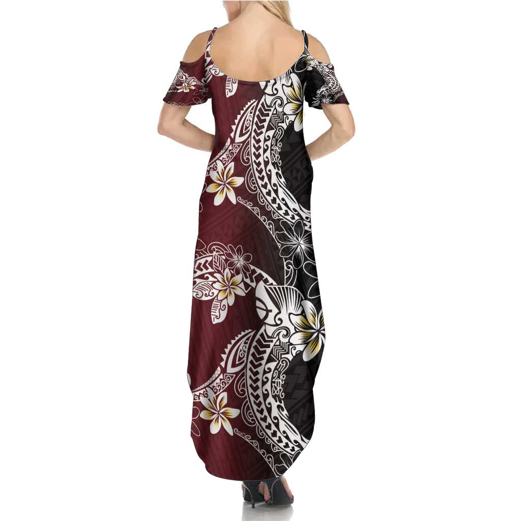 Polynesian Hawaiian Plumeria Tribal Pattern Family Matching Summer Maxi Dress and Hawaiian Shirt Special Wine Red Version LT01 - Polynesian Pride