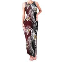Polynesian Hawaiian Plumeria Tribal Pattern Family Matching Tank Maxi Dress and Hawaiian Shirt Special Wine Red Version LT01 Mom's Dress Red - Polynesian Pride