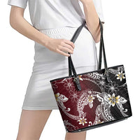 Polynesian Hawaiian Plumeria Tribal Pattern Leather Tote Bag Special Wine Red Version