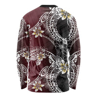 Polynesian Hawaiian Plumeria Tribal Pattern Long Sleeve Shirt Special Wine Red Version