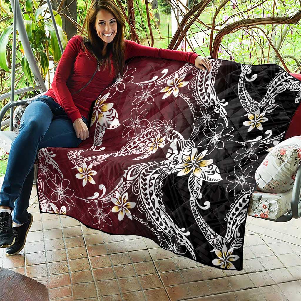 Polynesian Hawaiian Plumeria Tribal Pattern Quilt Special Wine Red Version