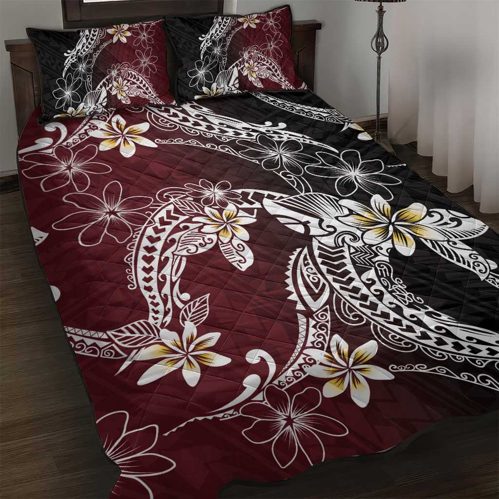 Polynesian Hawaiian Plumeria Tribal Pattern Quilt Bed Set Special Wine Red Version LT01 Red - Polynesian Pride