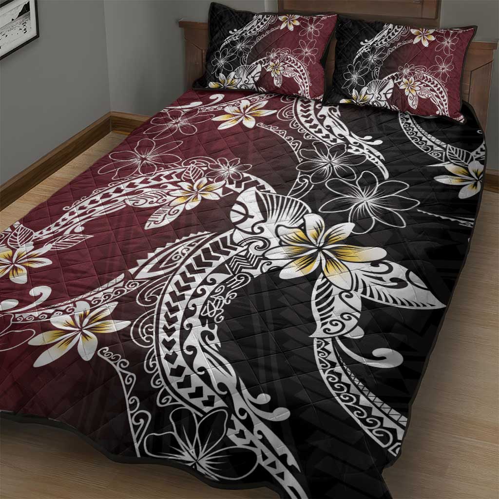 Polynesian Hawaiian Plumeria Tribal Pattern Quilt Bed Set Special Wine Red Version LT01 - Polynesian Pride