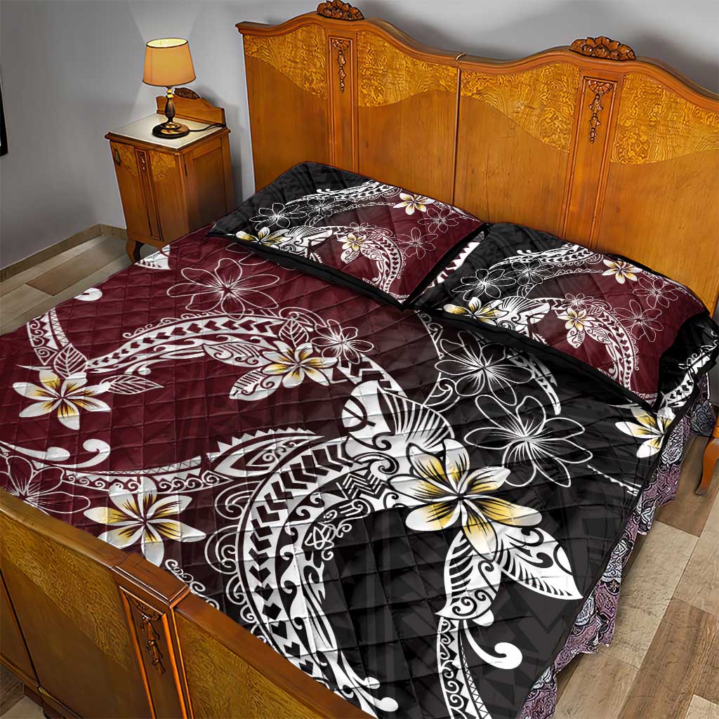 Polynesian Hawaiian Plumeria Tribal Pattern Quilt Bed Set Special Wine Red Version LT01 - Polynesian Pride