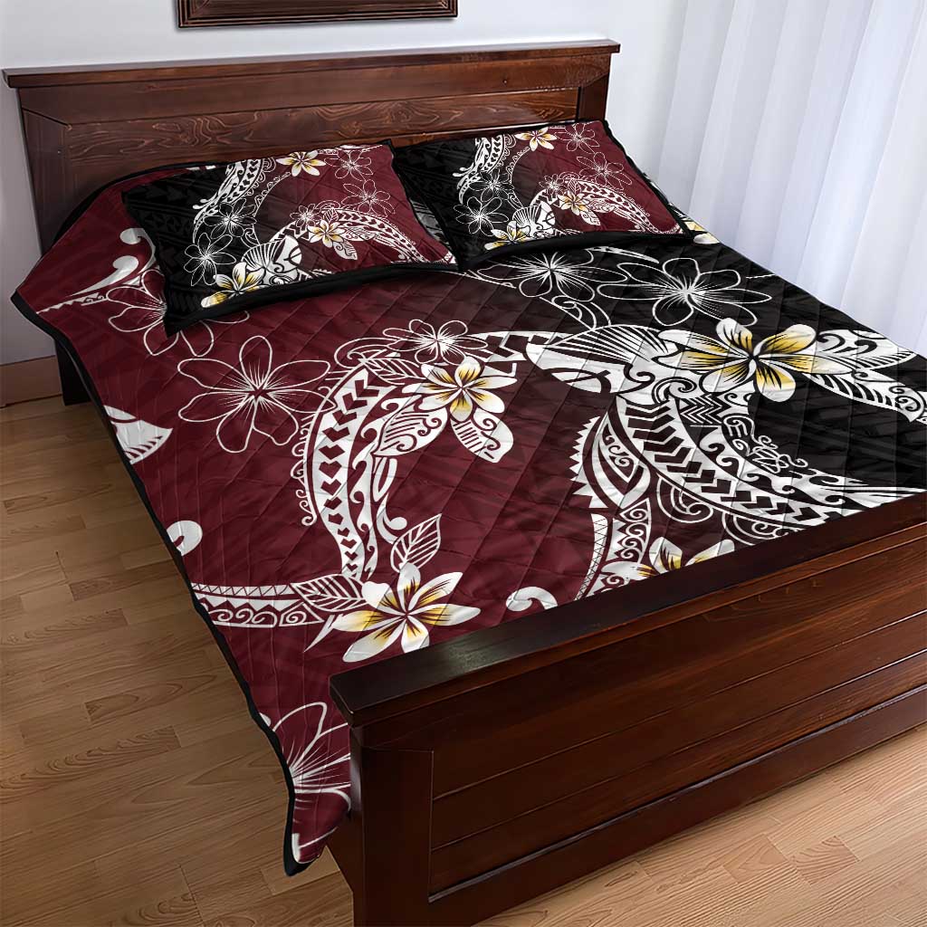 Polynesian Hawaiian Plumeria Tribal Pattern Quilt Bed Set Special Wine Red Version LT01 - Polynesian Pride