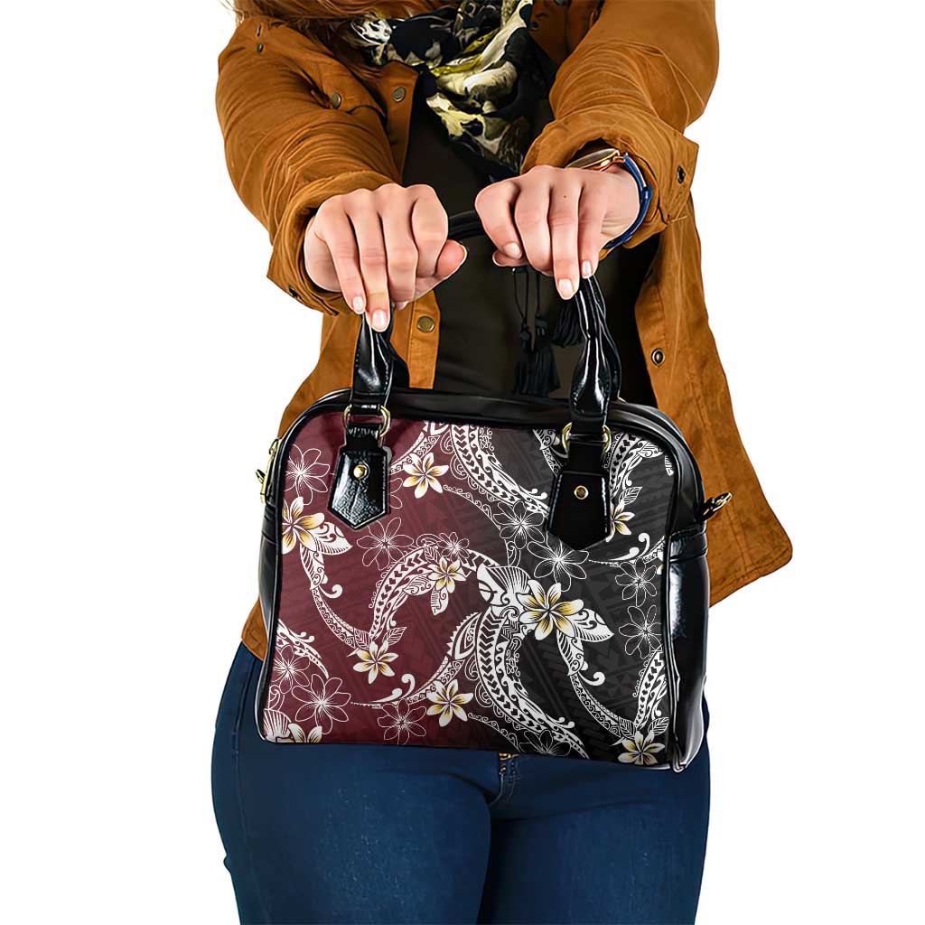 Polynesian Hawaiian Plumeria Tribal Pattern Shoulder Handbag Special Wine Red Version
