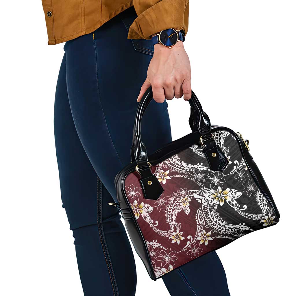Polynesian Hawaiian Plumeria Tribal Pattern Shoulder Handbag Special Wine Red Version