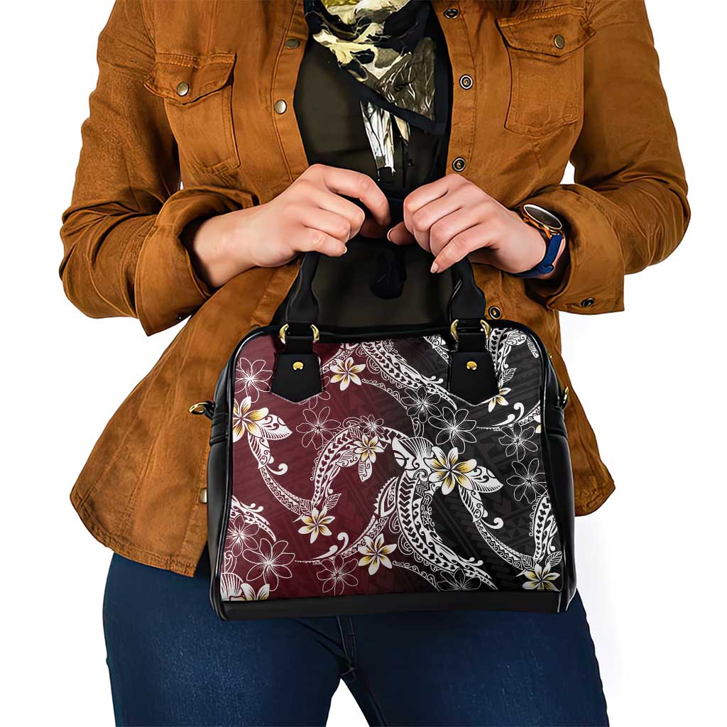 Polynesian Hawaiian Plumeria Tribal Pattern Shoulder Handbag Special Wine Red Version