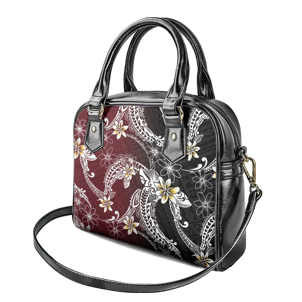 Polynesian Hawaiian Plumeria Tribal Pattern Shoulder Handbag Special Wine Red Version