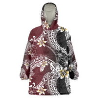 Polynesian Hawaiian Plumeria Tribal Pattern Wearable Blanket Hoodie Special Wine Red Version LT01 One Size Red - Polynesian Pride