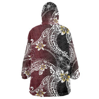 Polynesian Hawaiian Plumeria Tribal Pattern Wearable Blanket Hoodie Special Wine Red Version LT01 - Polynesian Pride