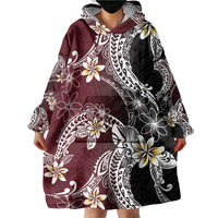 Polynesian Hawaiian Plumeria Tribal Pattern Wearable Blanket Hoodie Special Wine Red Version LT01 - Polynesian Pride