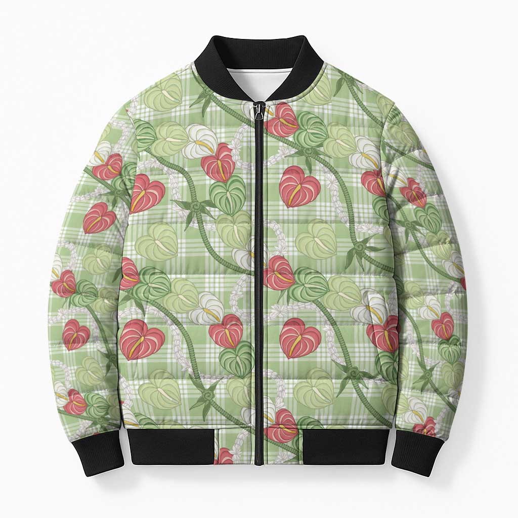 Anthurium Pikake Ti Leaf Palaka Bomber Puffer Jacket Green Version