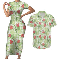 Anthurium Pikake Ti Leaf Palaka Couples Matching Short Sleeve Bodycon Dress and Hawaiian Shirt Green Version