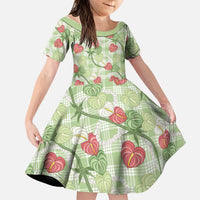 Anthurium Pikake Ti Leaf Palaka Family Matching Mermaid Dress and Hawaiian Shirt Green Version LT01 Daughter's Dress Green - Polynesian Pride