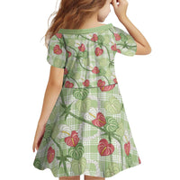 Anthurium Pikake Ti Leaf Palaka Family Matching Off The Shoulder Long Sleeve Dress and Hawaiian Shirt Green Version LT01 - Polynesian Pride