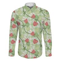 Anthurium Pikake Ti Leaf Palaka Family Matching Off The Shoulder Long Sleeve Dress and Hawaiian Shirt Green Version LT01 Dad's Shirt - Long Sleeve Green - Polynesian Pride