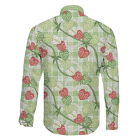 Anthurium Pikake Ti Leaf Palaka Family Matching Off Shoulder Maxi Dress and Hawaiian Shirt Green Version LT01 - Polynesian Pride
