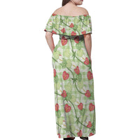 Anthurium Pikake Ti Leaf Palaka Family Matching Off Shoulder Maxi Dress and Hawaiian Shirt Green Version LT01 - Polynesian Pride