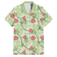 Anthurium Pikake Ti Leaf Palaka Family Matching Off Shoulder Short Dress and Hawaiian Shirt Green Version LT01 Dad's Shirt - Short Sleeve Green - Polynesian Pride