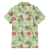 Anthurium Pikake Ti Leaf Palaka Family Matching Puletasi and Hawaiian Shirt Green Version