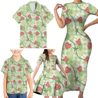 Anthurium Pikake Ti Leaf Palaka Family Matching Short Sleeve Bodycon Dress and Hawaiian Shirt Green Version LT01 - Polynesian Pride