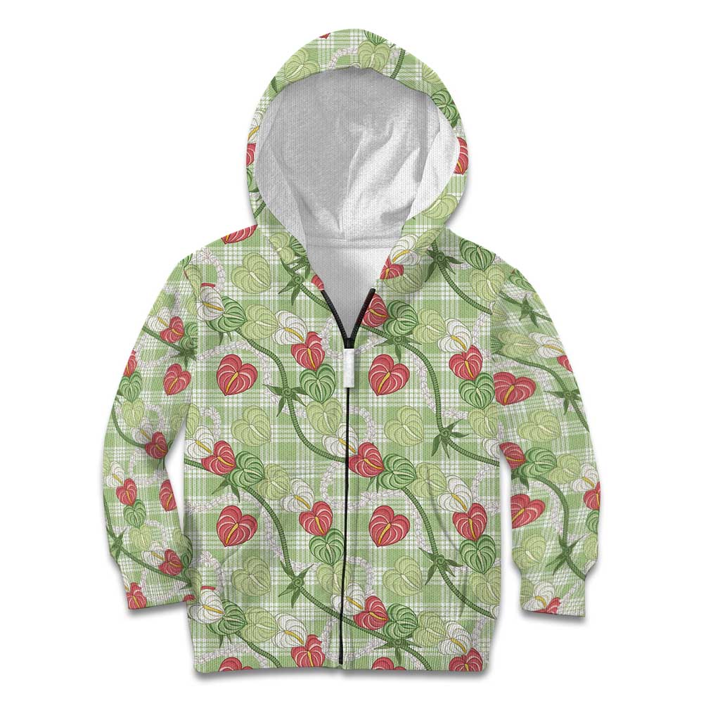 Anthurium Pikake Ti Leaf Palaka Kid Hoodie Green Version