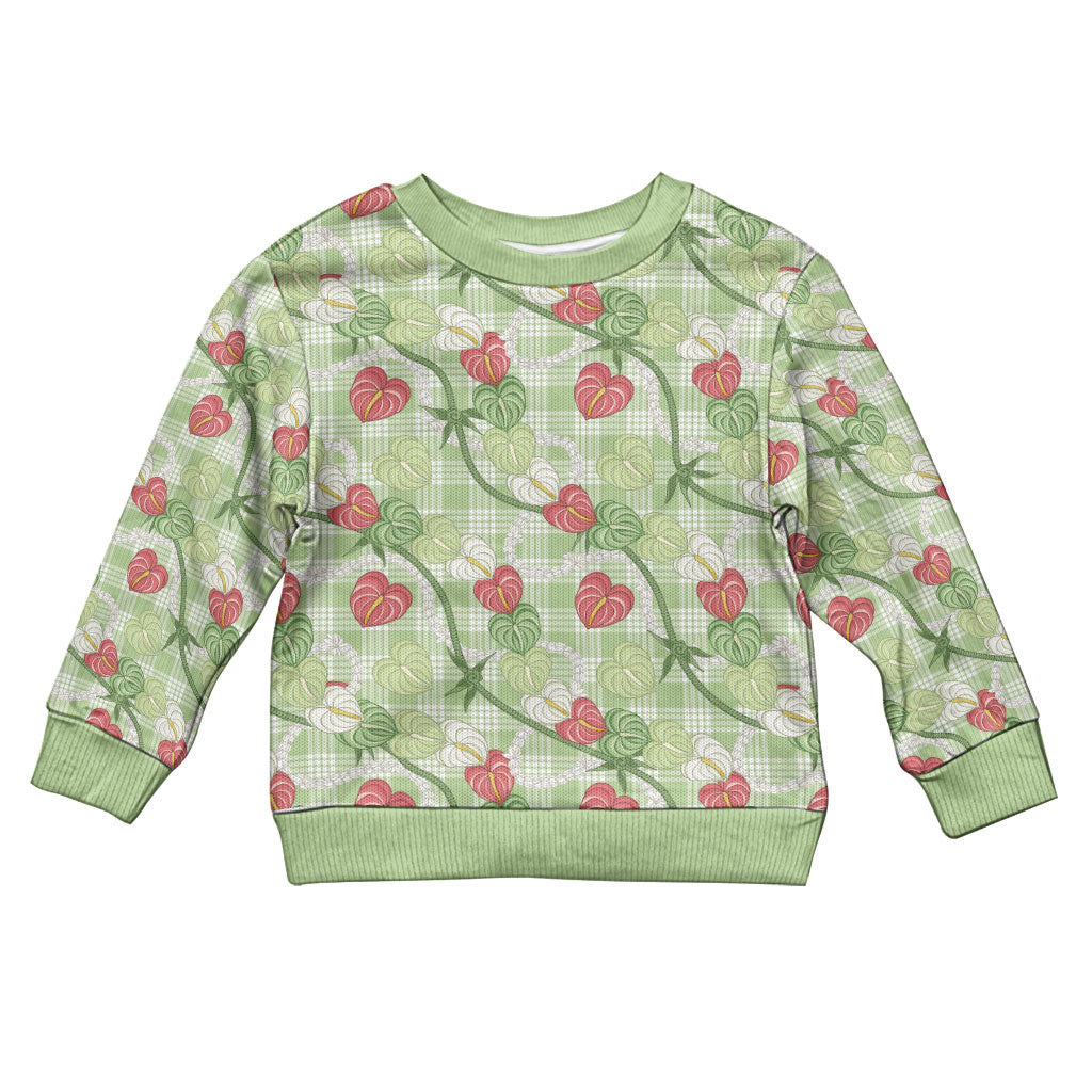 Anthurium Pikake Ti Leaf Palaka Kid Ugly Christmas Sweater Green Version LT01 Kid Green - Polynesian Pride